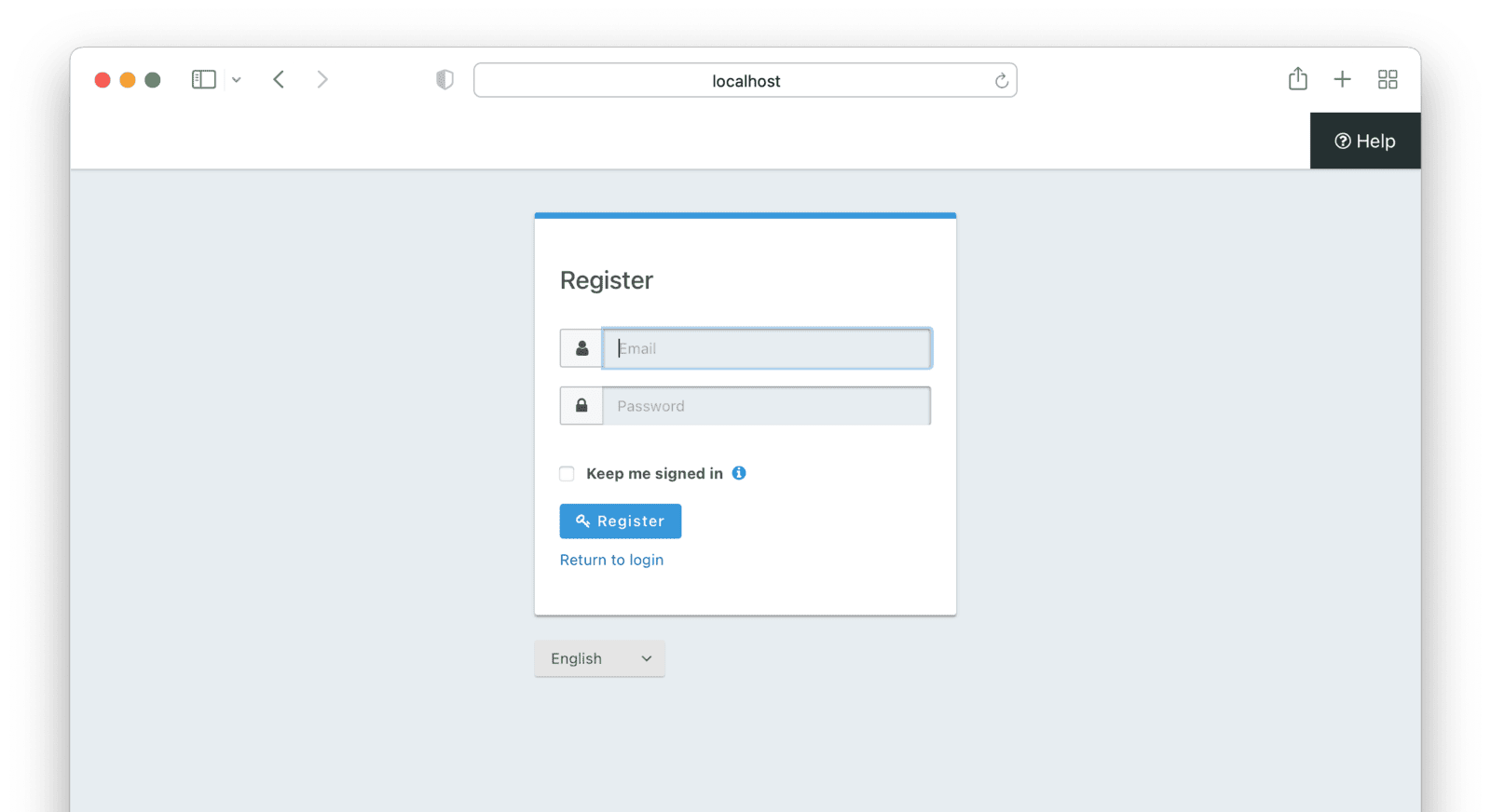 FusionAuth registration screen.