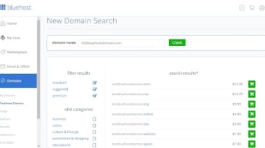 Bluehost&#039;s domain registration window within its user interface