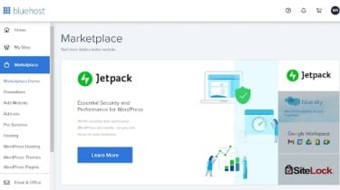 Bluehost&#039;s app marketplace within its user interface