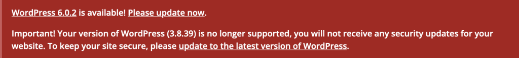 Screenshot of a WordPress update notification