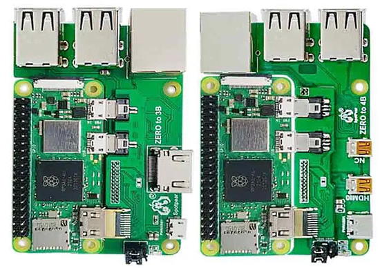 Adapters convert Raspberry Pi Zero 2 W into Raspberry Pi 3 or 4