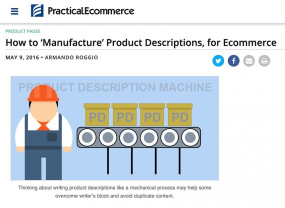Screenshot from the Practical Ecommerce article, "How to 'Manufacture' Product Descriptions, for Ecommerce.